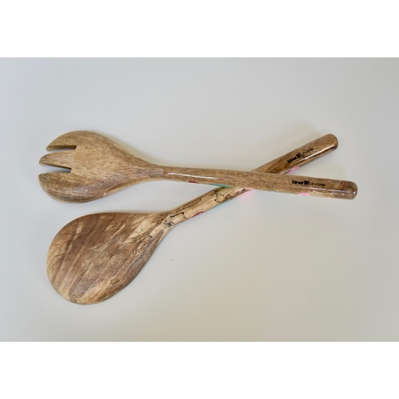 ModCloth Mango Wood Floral Handle Salad Server Set by Karma Living - Picture 2 of 3